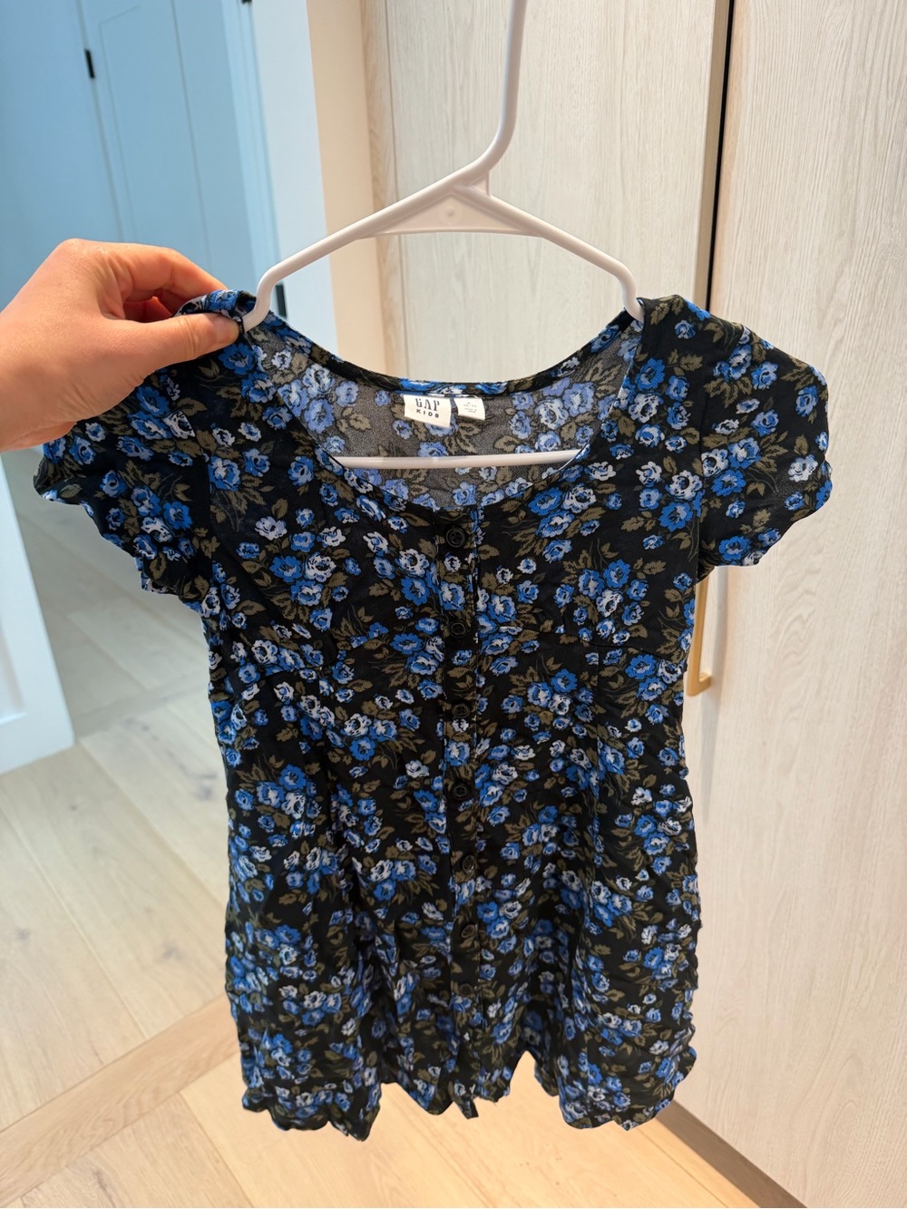 GAP Kids Black Top with Blue Floral Print